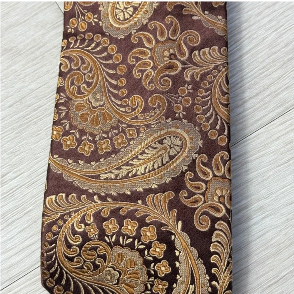 Sean John Mens‎ Paisley Silk Blend Tie Brown Gold Formal Business Fashion